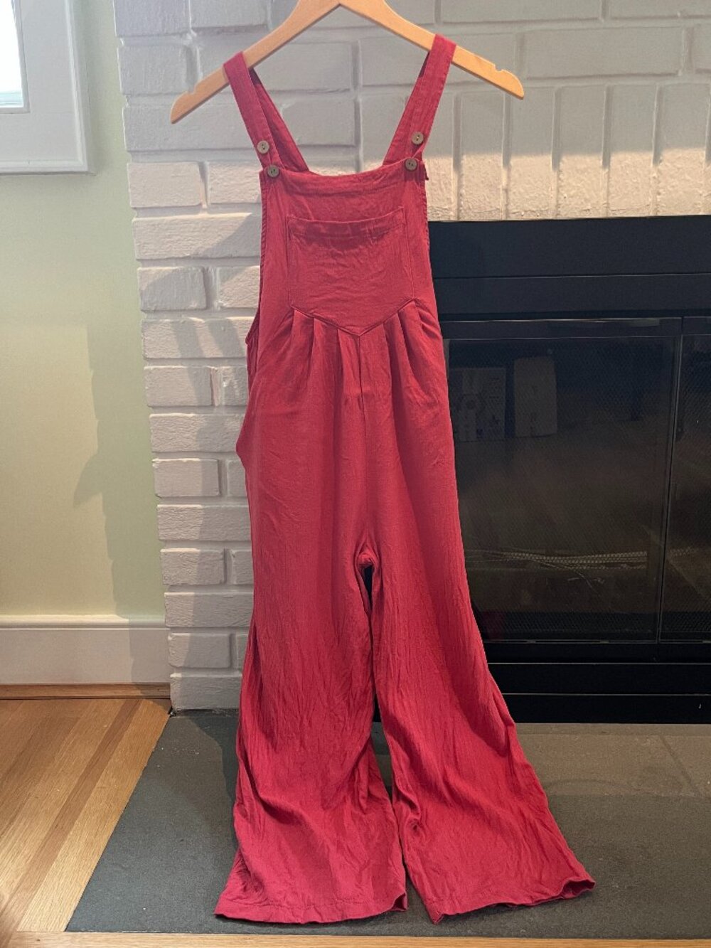 Brick Red Linen Blend Wide Leg Overalls Jumpsuit XXS